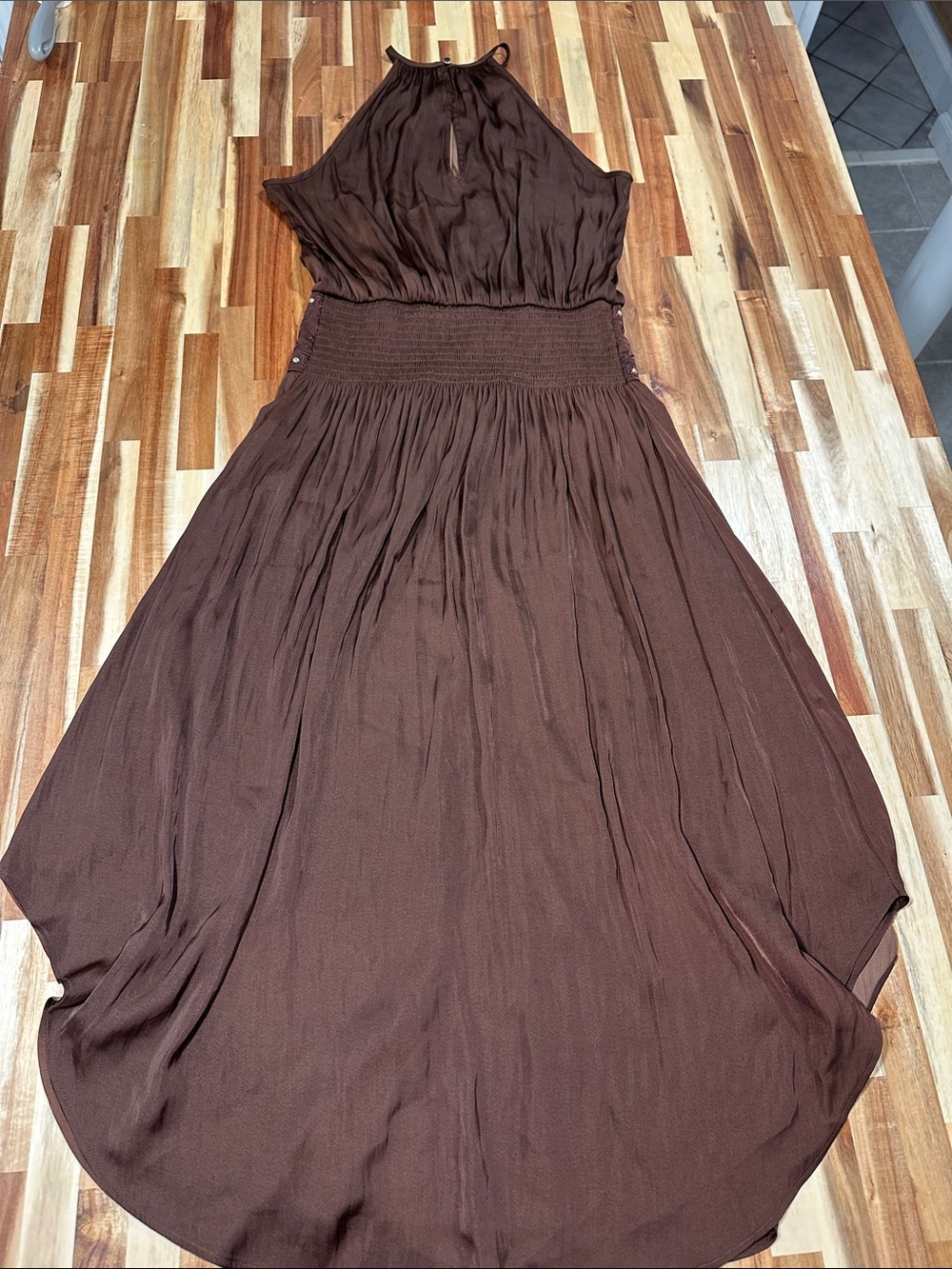 White House Black Market Brown Stud-Trim High-Low Dress 485 - Picture 9 of 11